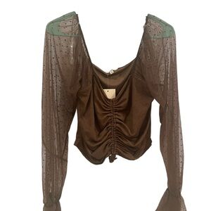 Brown Sheer Ruched Top